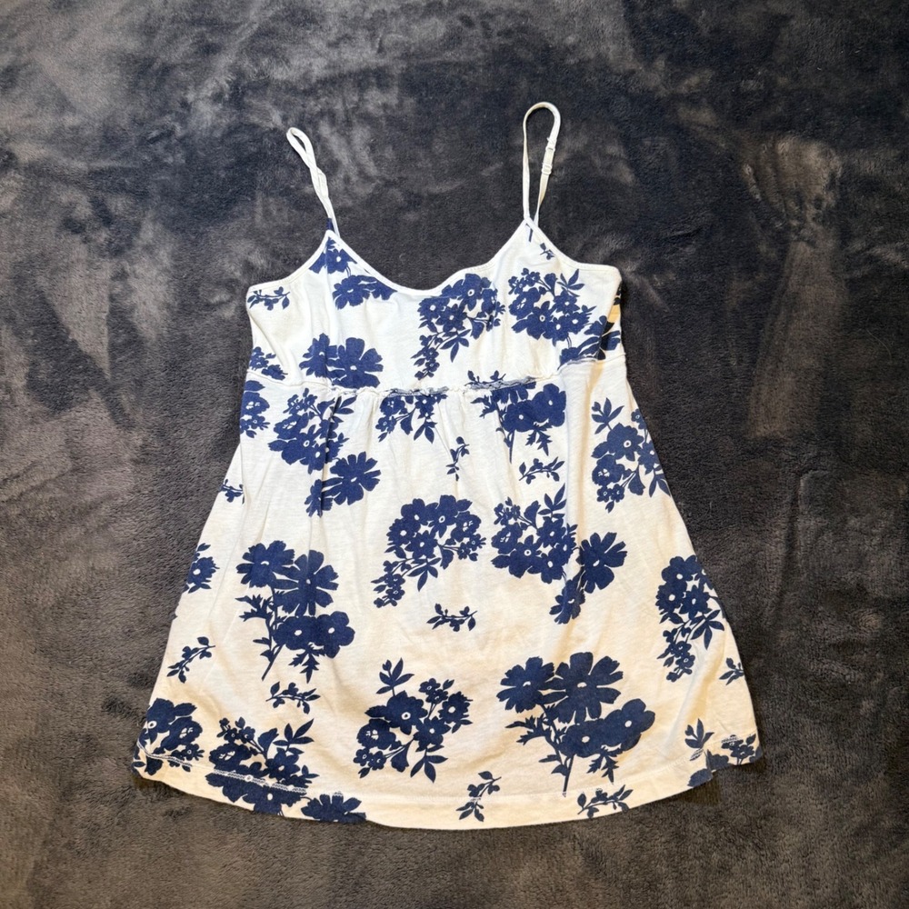 Aeropostale Floral Empire Waist Cami Tank Top Blue White Y2K Size Medium